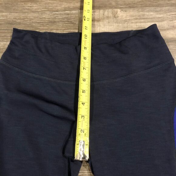 Athleta Leggings Small Multi Blue White Color Block Cropped Back Zipper Pocket - Picture 7 of 11